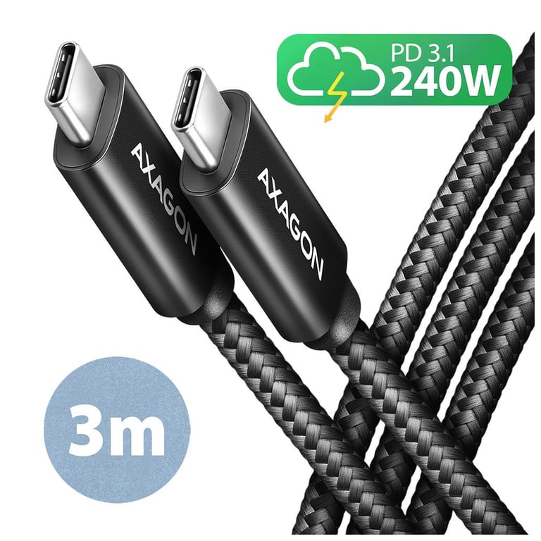 Дата кабель USB-C to USB-C 3.0m USB 2.0 PD 240W 5A black AXAGON (BUCM2-CM30AB) - фото 1
