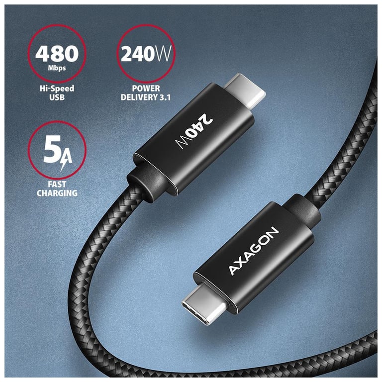 Дата кабель USB-C to USB-C 3.0m USB 2.0 PD 240W 5A black AXAGON (BUCM2-CM30AB) - фото 3