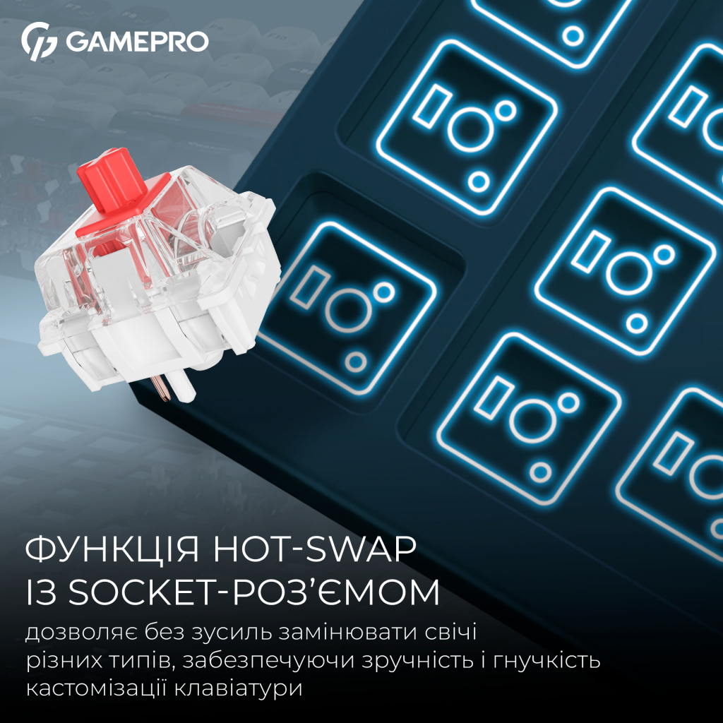 Клавіатура GamePro Asgard Ragnar Wireless/Bluetooth/USB UA Blue (MK285BL) - фото 8 Клавіатура GamePro Asgard Ragnar Wireless/Bluetooth/USB UA Blue (MK285BL) - фото 8