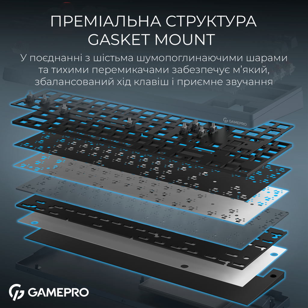 Клавіатура GamePro Asgard Ragnar Wireless/Bluetooth/USB UA Blue (MK285BL) - фото 9 Клавіатура GamePro Asgard Ragnar Wireless/Bluetooth/USB UA Blue (MK285BL) - фото 9