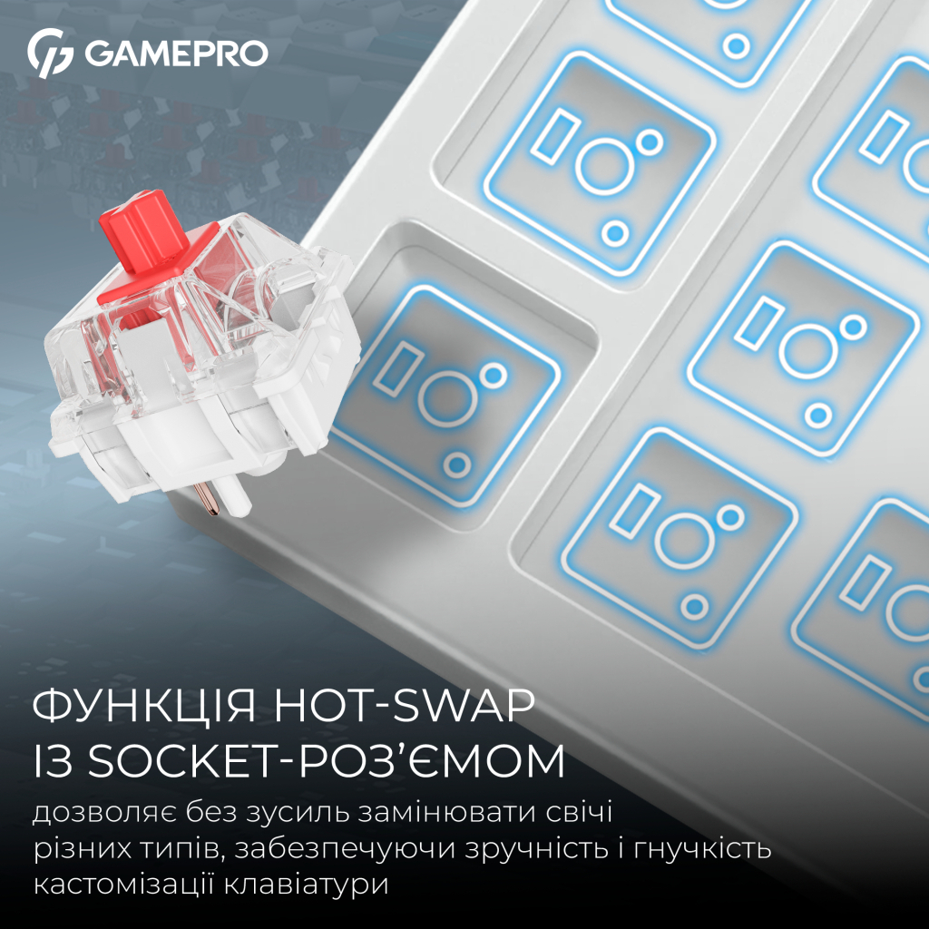 Клавіатура GamePro Asgard Ragnar Wireless/Bluetooth/USB UA White (MK285WH) - фото 8 Клавіатура GamePro Asgard Ragnar Wireless/Bluetooth/USB UA White (MK285WH) - фото 8