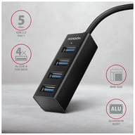 Концентратор AXAGON USB 3.1 to 4xUSB 3.0 1.2m black (HUE-M1AL) - фото 2