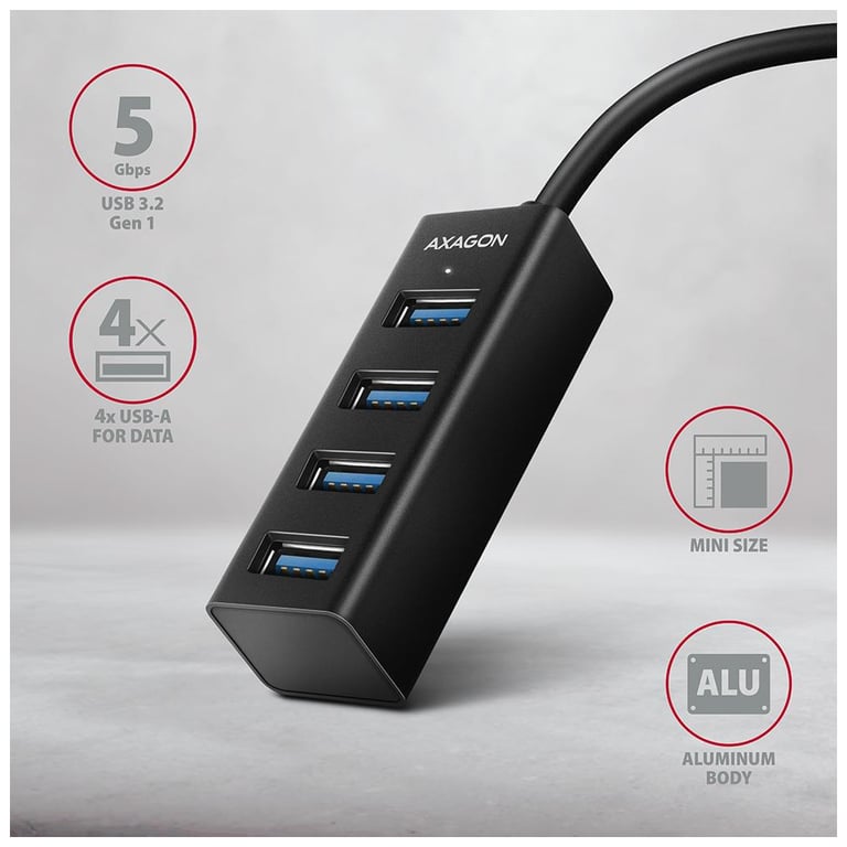 Концентратор AXAGON USB 3.1 to 4xUSB 3.0 1.2m black (HUE-M1AL) - фото 2