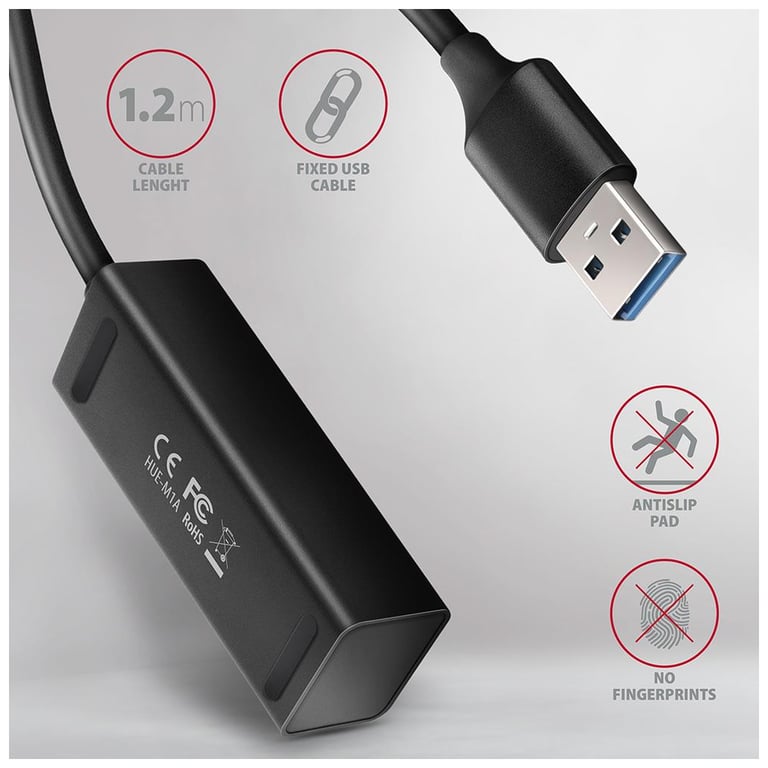Концентратор AXAGON USB 3.1 to 4xUSB 3.0 1.2m black (HUE-M1AL) - фото 4