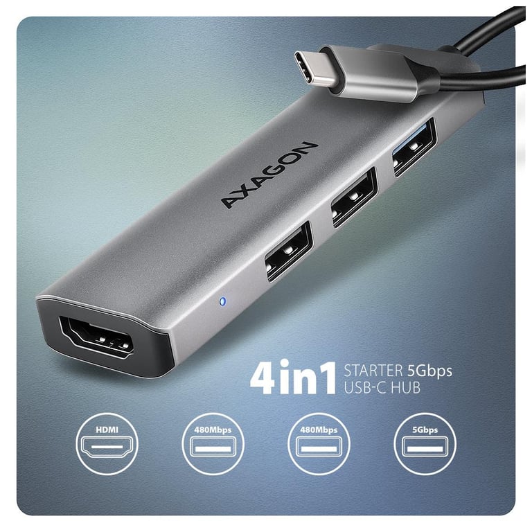 Концентратор AXAGON USB-C to 3xUSB-A + HDMI 0.15m gray (HMC-H3A) - фото 2
