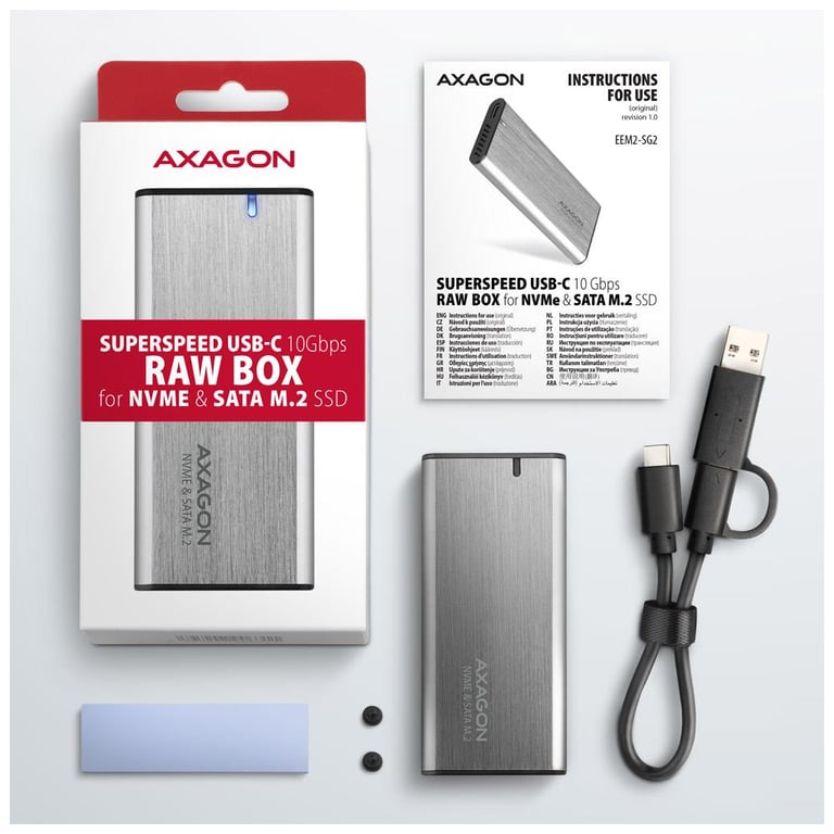 Кишеня зовнішня AXAGON USB-C 3.2 Gen 2 metal box for M.2 NVMe & SATA SSD SuperSpeed (EEM2-SG2) - фото 4