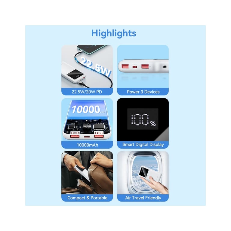 Батарея універсальна Vention 10000 mAh 22.5W Black LED Display Type (FHKB0) - фото 3