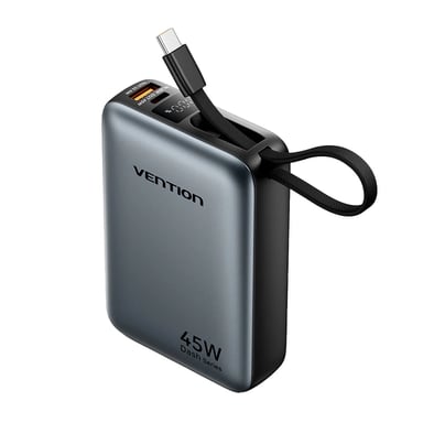 Батарея універсальна Vention 20000 mAh 45W Mini with Built-in USB-C Cable Gray (FHGH0) - фото 1