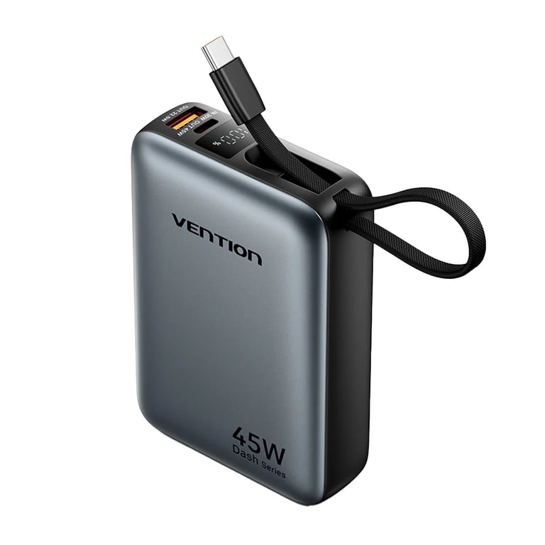 Батарея універсальна Vention 20000 mAh 45W Mini with Built-in USB-C Cable Gray (FHGH0) - фото 1