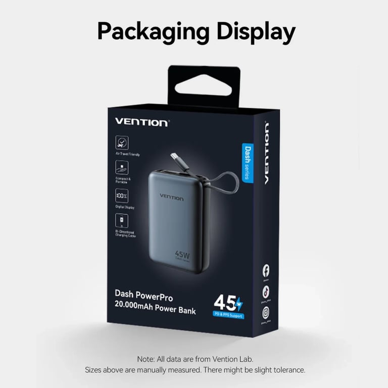 Батарея універсальна Vention 20000 mAh 45W Mini with Built-in USB-C Cable Gray (FHGH0) - фото 10