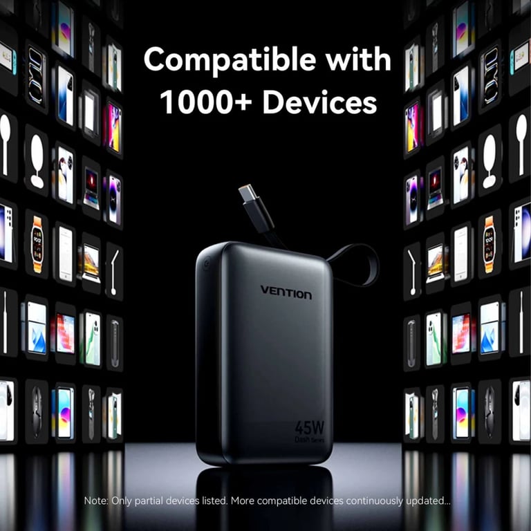 Батарея універсальна Vention 20000 mAh 45W Mini with Built-in USB-C Cable Gray (FHGH0) - фото 9