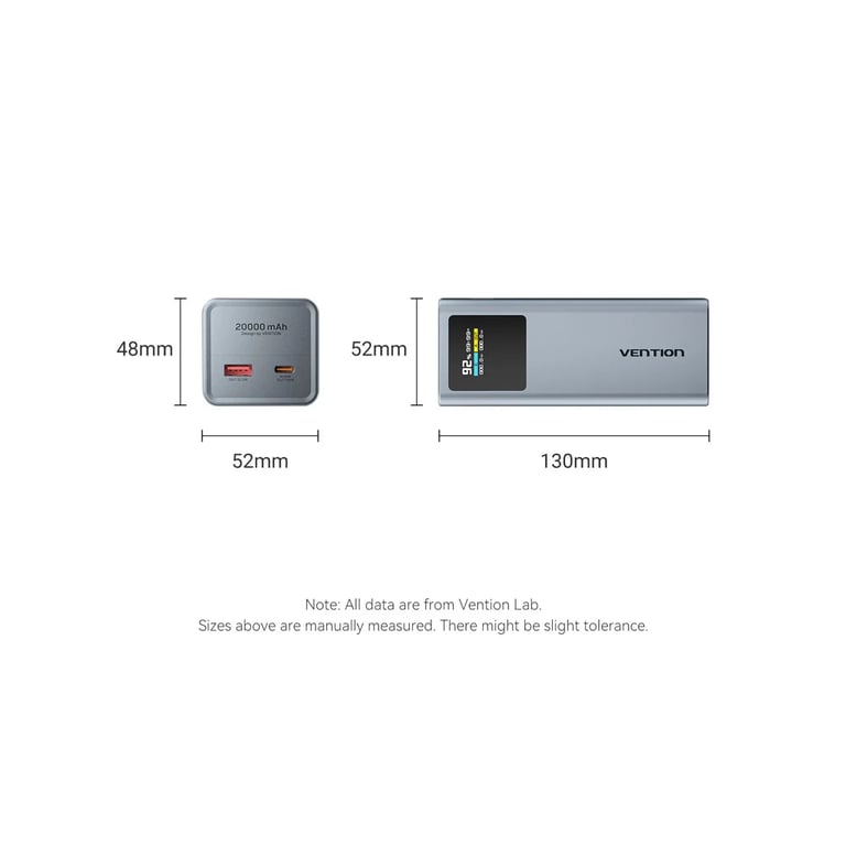 Батарея універсальна Vention 20000 mAh 100W Gray TFT Display Type (FKCH0) - фото 2