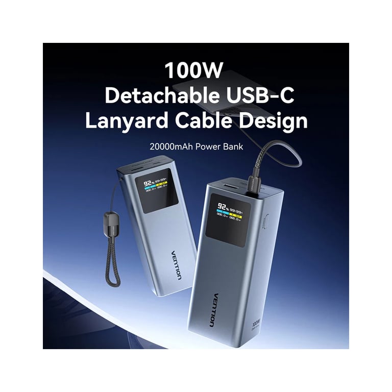Батарея універсальна Vention 20000 mAh 100W Gray TFT Display Type (FKCH0) - фото 3
