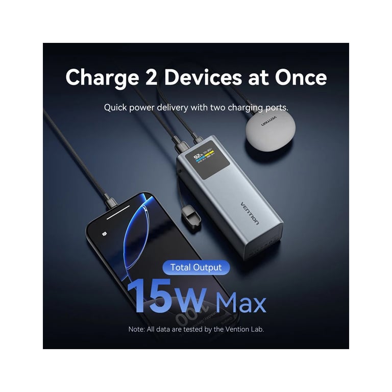 Батарея універсальна Vention 20000 mAh 100W Gray TFT Display Type (FKCH0) - фото 9