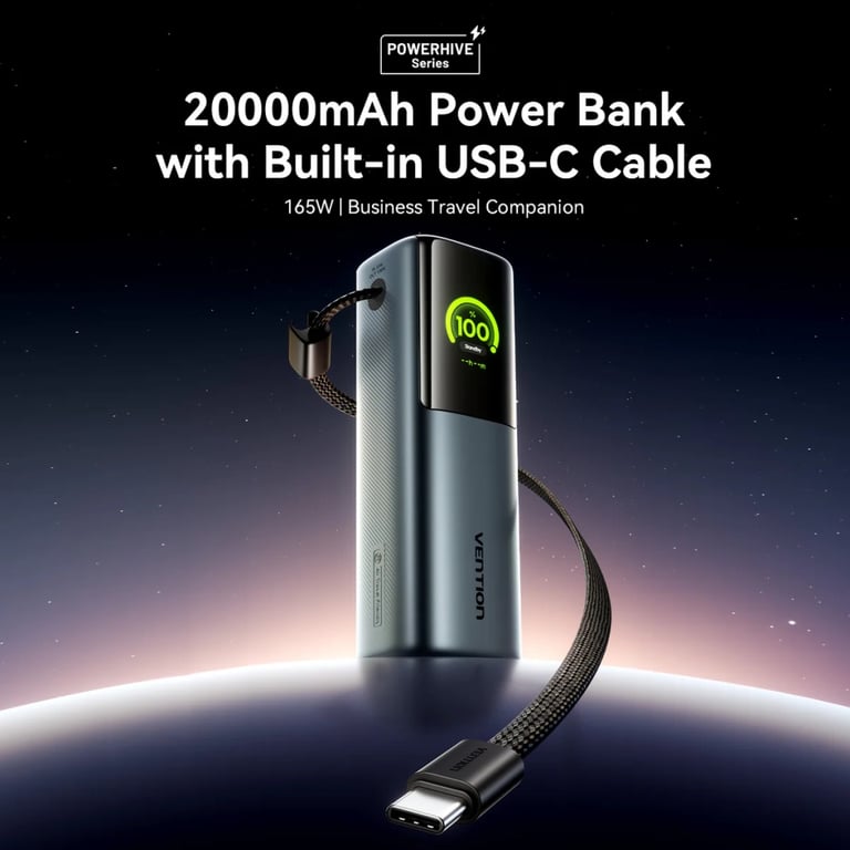 Батарея універсальна Vention 20000 mAh 165W Gray TFT Display Type (FKFH0) - фото 4