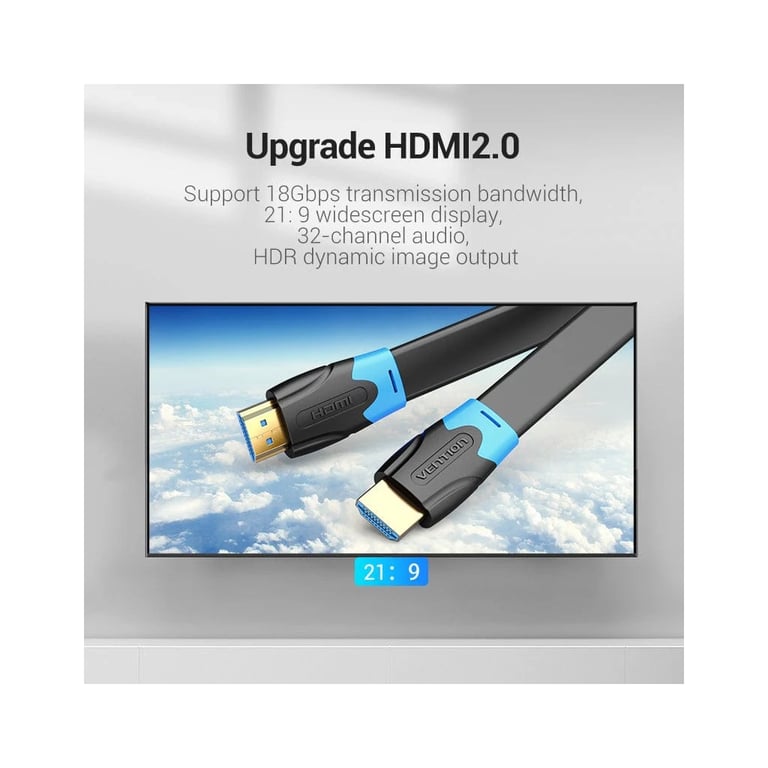 Кабель мультимедійний HDMI M to HDMI M 2.0m 4K60Hz flat black Vention (AAKBH) - фото 3