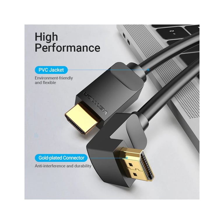 Кабель мультимедійний HDMI M to HDMI M 3.0m 4K60Hz 90° corner black Vention (AAQBI) - фото 8