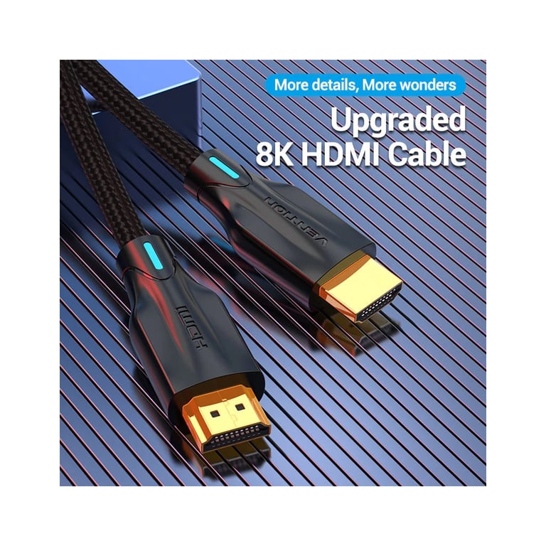 Кабель мультимедійний HDMI M to HDMI M 2.0m 8K60Hz cotton braided black Vention (AAUBH) - фото 2