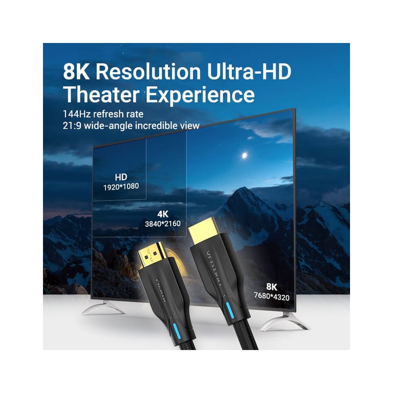 Кабель мультимедійний HDMI M to HDMI M 3.0m 8K60Hz cotton braided black Vention (AAUBI) - фото 3