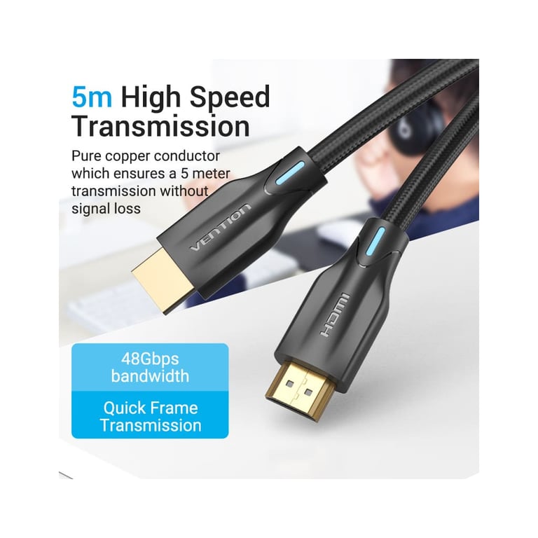 Кабель мультимедійний HDMI M to HDMI M 3.0m 8K60Hz cotton braided black Vention (AAUBI) - фото 4