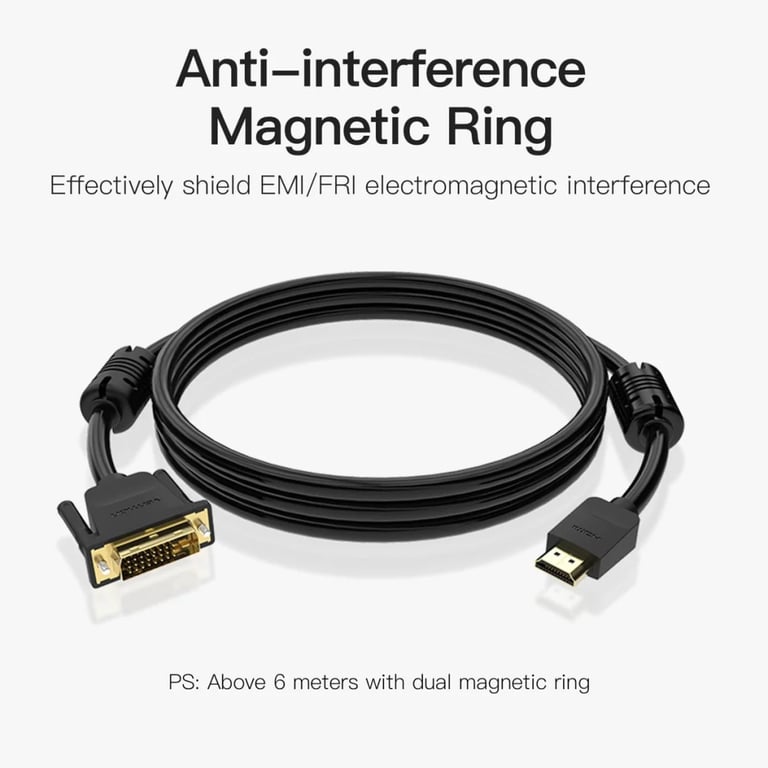 Кабель мультимедійний HDMI M to DVI M 2.0m 4K60Hz black Vention (ABFBH) - фото 2