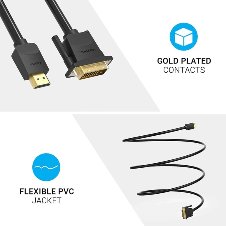 Кабель мультимедійний HDMI M to DVI M 2.0m 4K60Hz black Vention (ABFBH) - фото 6