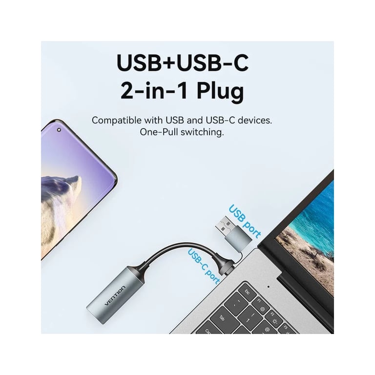 Перехідник USB-C + USB-A to HDMI M 0.1m video capture gray Vention (ACWHA) - фото 2