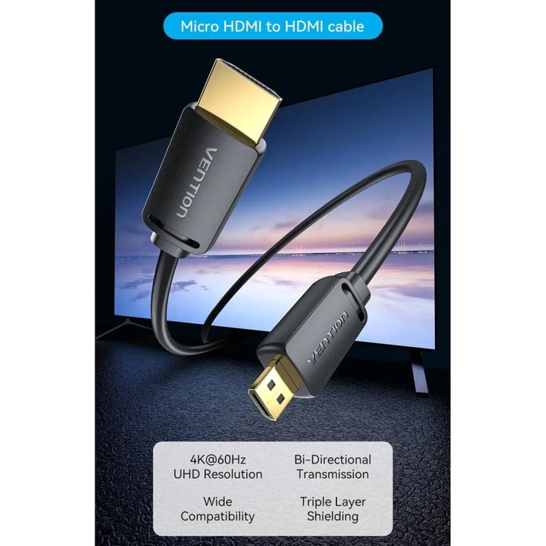 Кабель мультимедійний HDMI M to HDMI micro M 1.0m 4K60Hz black Vention (AGIBF) - фото 8