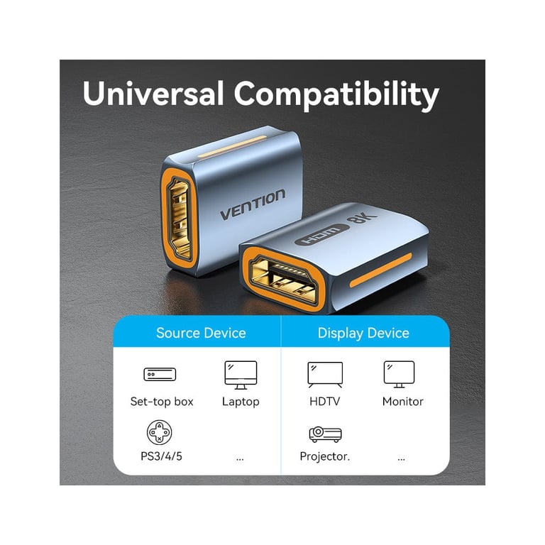 Перехідник HDMI F to HDMI F 8K Aluminum black Vention (AIUH0) - фото 5