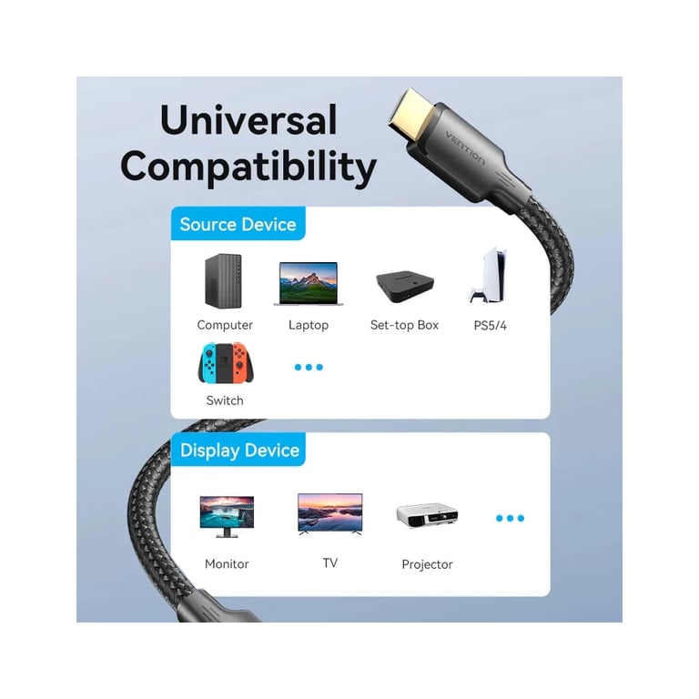 Кабель мультимедійний HDMI M to HDMI M 2.0m 4K60Hz cotton braided black Vention (ALLBH) - фото 5