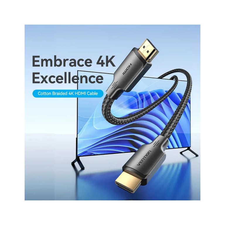 Кабель мультимедійний HDMI M to HDMI M 5.0m 4K60Hz cotton braided black Vention (ALLBJ) - фото 2