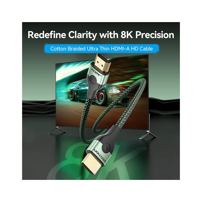 Кабель мультимедійний HDMI M to HDMI M 1.5m 8K60Hz ultra thin cotton braided green Vention (ALOGG) - фото 4