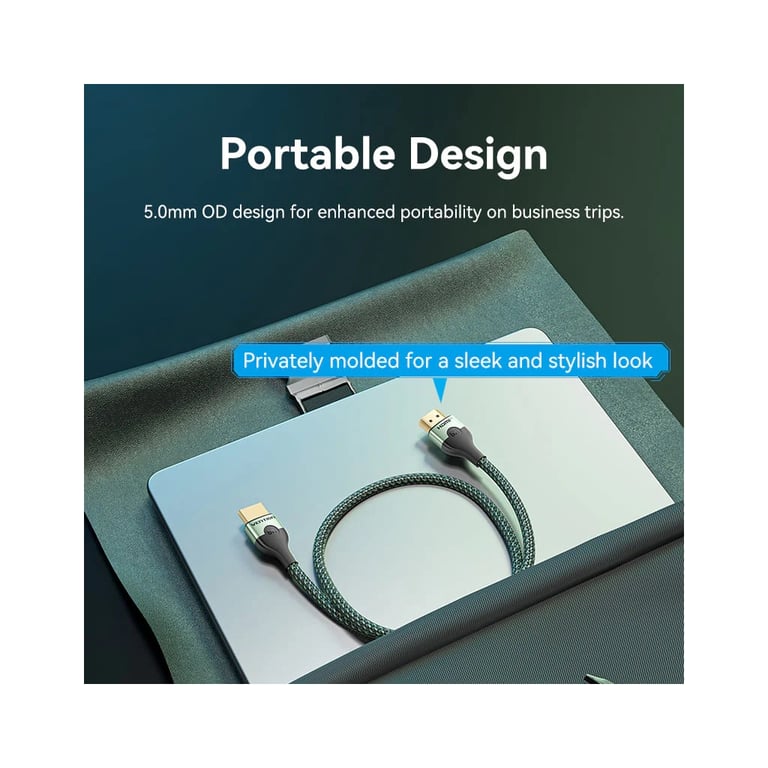 Кабель мультимедійний HDMI M to HDMI M 1.5m 8K60Hz ultra thin cotton braided green Vention (ALOGG) - фото 5