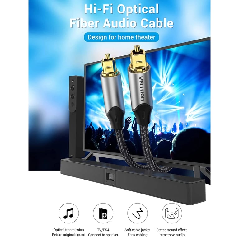 Кабель мультимедійний Optical Toslink 1.0m gray Vention (BAVHF) - фото 3