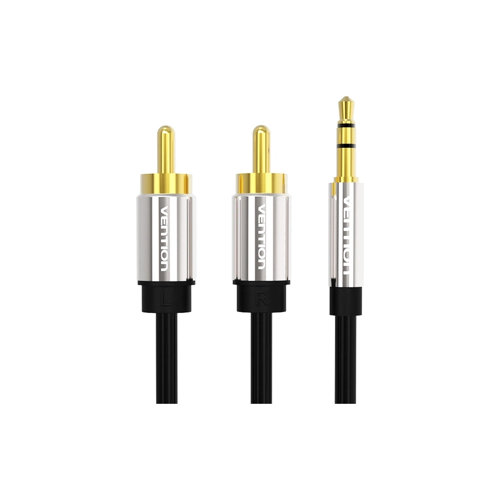 Кабель мультимедійний 3.5mm M to 2xRCA M 1.0m black Vention (BCFBF) - фото 1