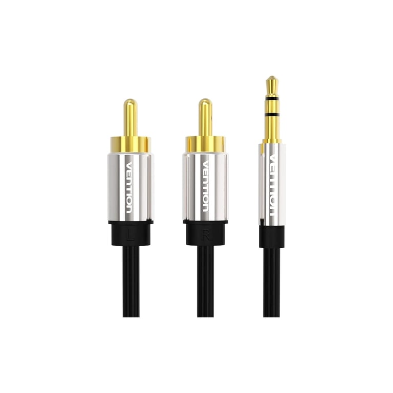 Кабель мультимедійний 3.5mm M to 2xRCA M 1.0m black Vention (BCFBF) - фото 1