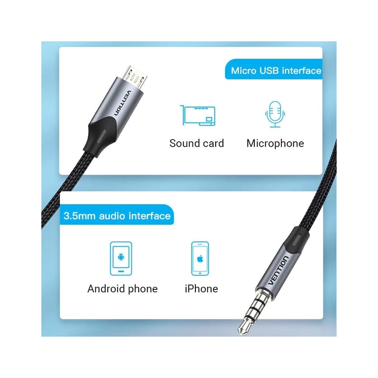 Кабель мультимедійний Micro 5P M to 3.5mm M 1.0m (4pin) black Vention (BDGBF) - фото 3
