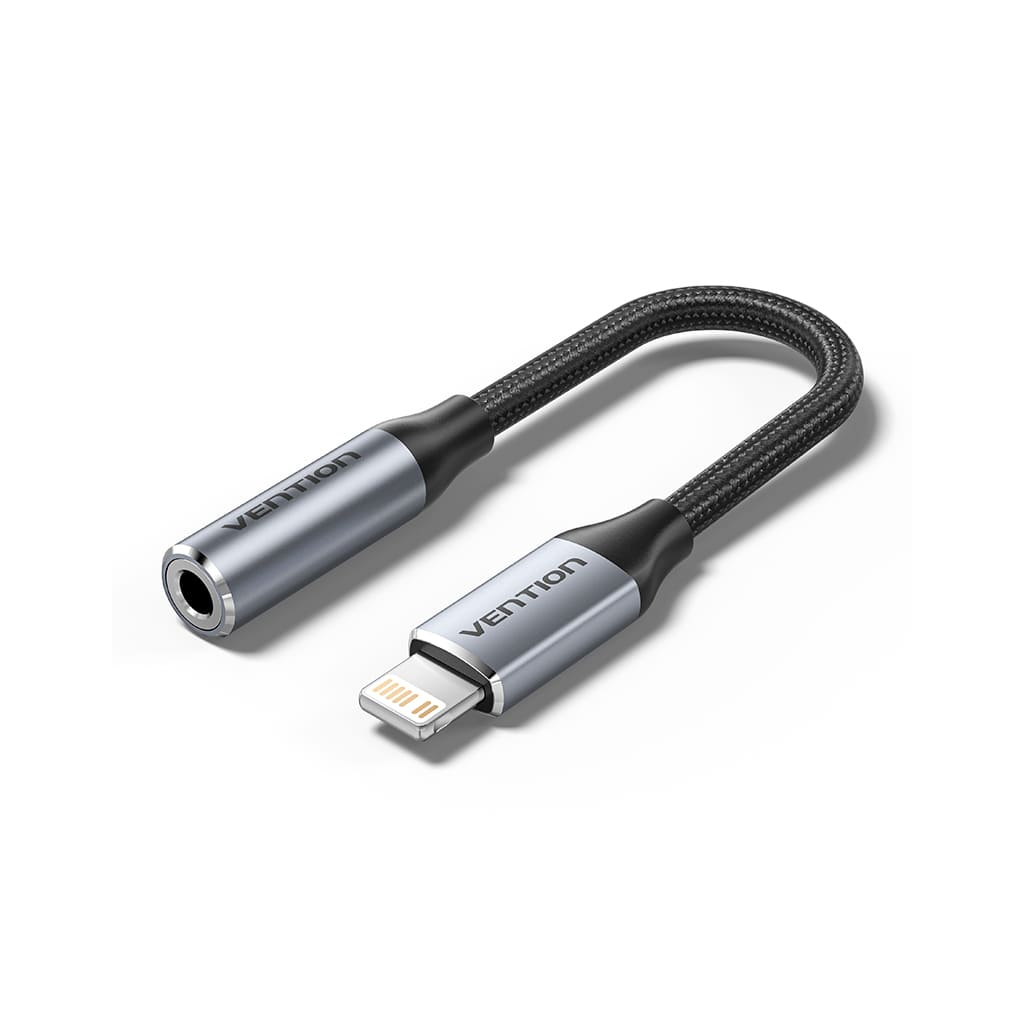 Перехідник Lightning to 3.5mm 0.1m cotton braided aluminum gray Vention (BMBHA) - фото 1