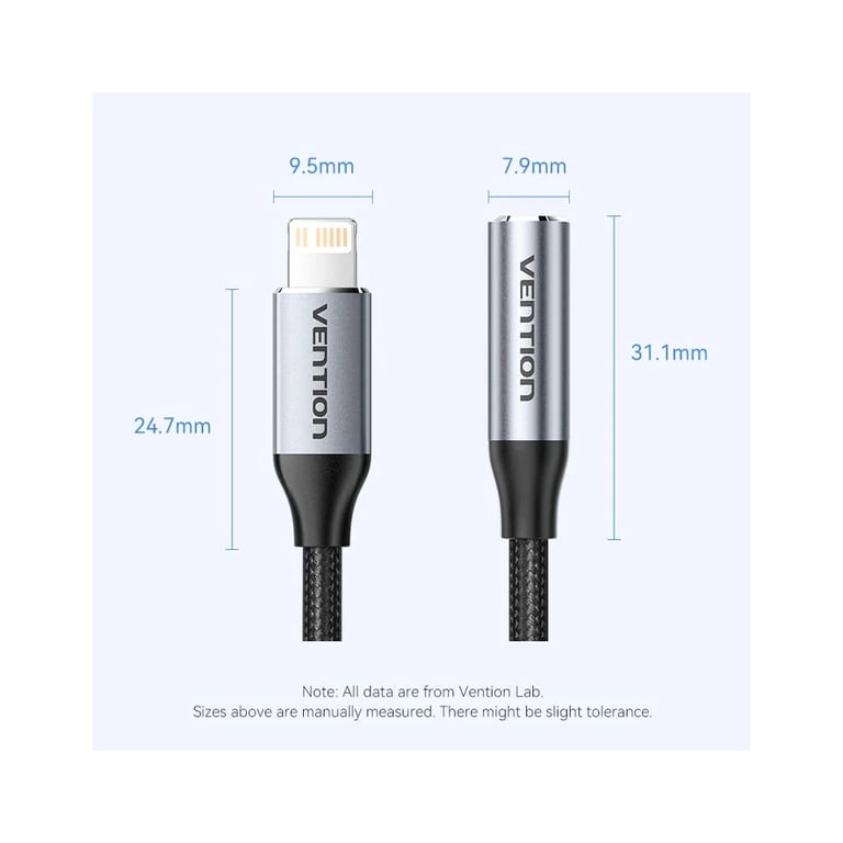 Перехідник Lightning to 3.5mm 0.1m cotton braided aluminum gray Vention (BMBHA) - фото 2