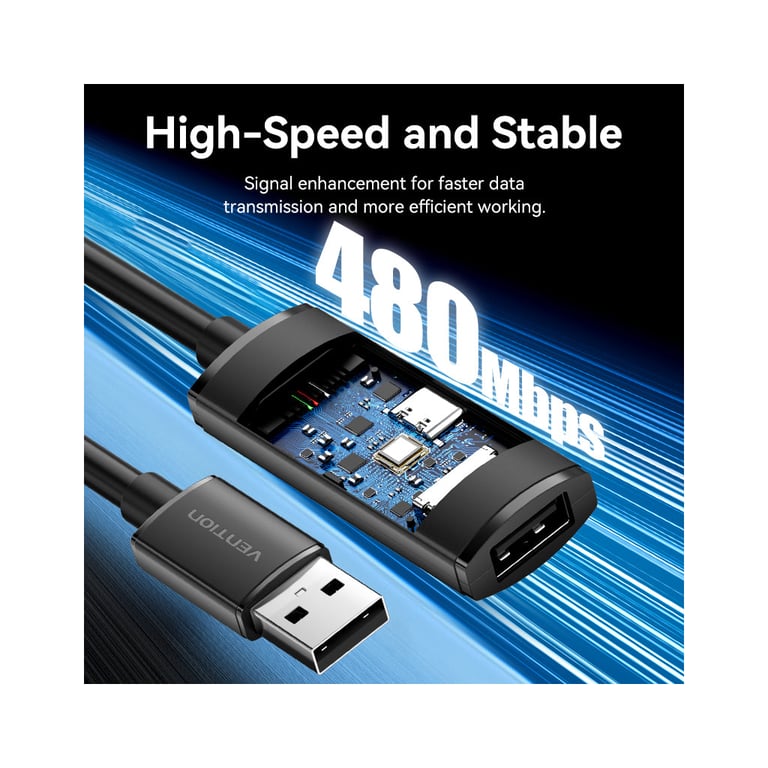 Дата кабель USB 2.0 AM/AF 5.0m Active black Vention (CBKBJ) - фото 3