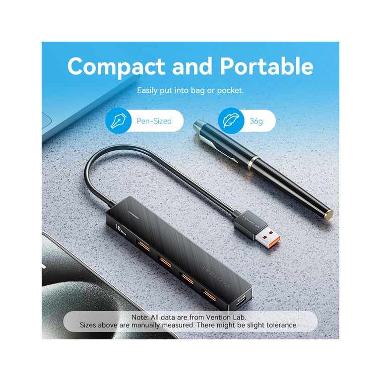 Концентратор Vention USB to 4xUSB 3.2 Gen2 + USB-C 10Gbps 0.15m black (CHOBB) - фото 2