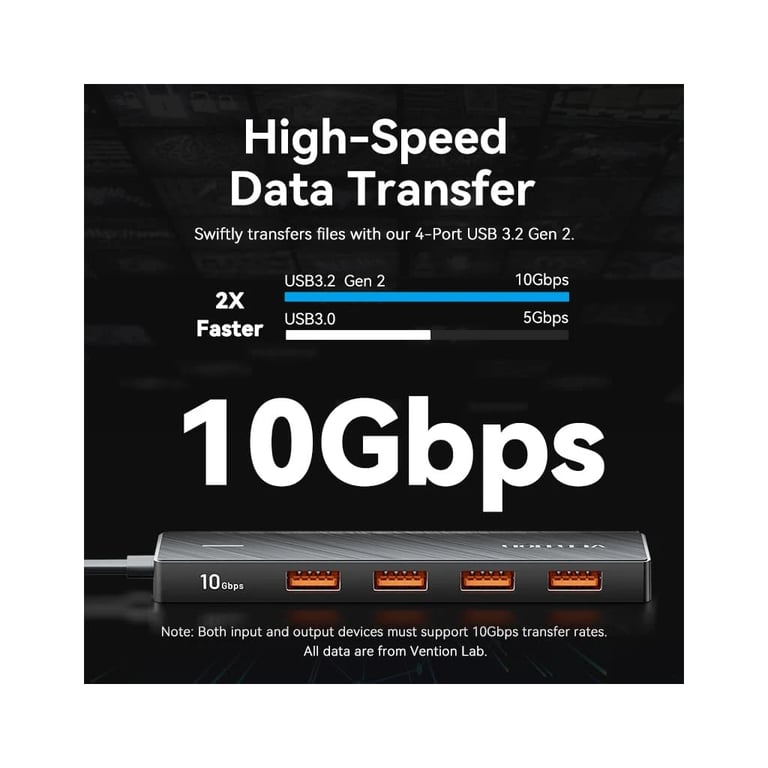 Концентратор Vention USB to 4xUSB 3.2 Gen2 + USB-C 10Gbps 0.15m black (CHOBB) - фото 3