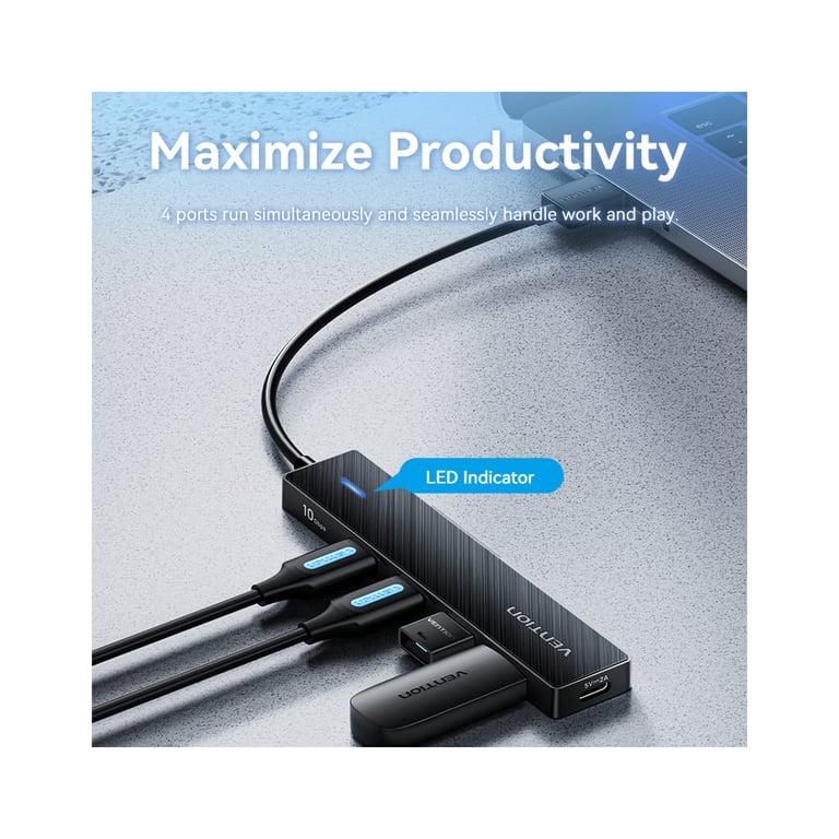 Концентратор Vention USB to 4xUSB 3.2 Gen2 + USB-C 10Gbps 0.15m black (CHOBB) - фото 4