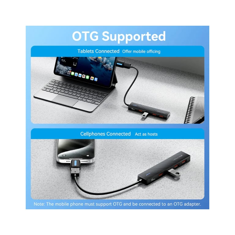 Концентратор Vention USB to 4xUSB 3.2 Gen2 + USB-C 10Gbps 0.15m black (CHOBB) - фото 7