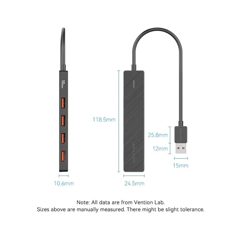 Концентратор Vention USB to 4xUSB 3.2 Gen2 + USB-C 10Gbps 0.15m black (CHOBB) - фото 9