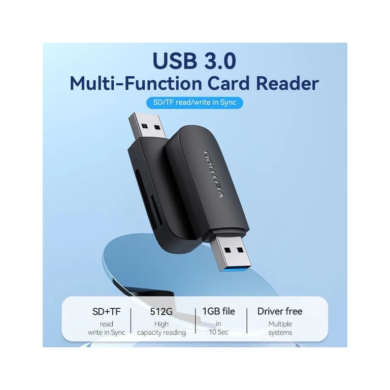 Зчитувач флеш-карт Vention USB 3.0 to SD+TF Black Dual Drive Letter (CLGB0) - фото 8