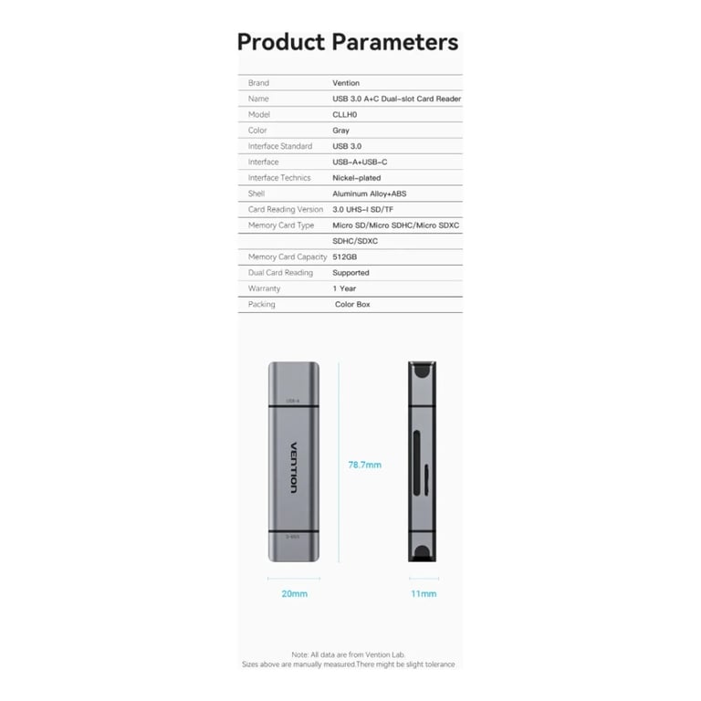 Зчитувач флеш-карт Vention USB 3.0 AM/USB-C to SD+TF Gray Dual Drive Letter Aluminum Alloy (CLLH0) - фото 4