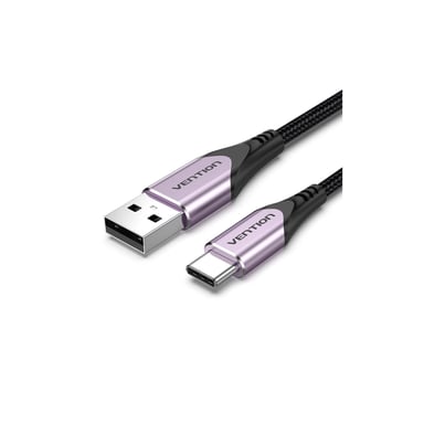 Дата кабель USB 2.0 AM to USB-C 1.5m 3A cotton braided aluminum purple Vention (CODVG) - фото 1