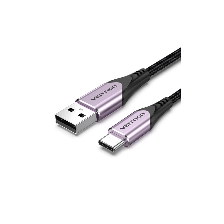 Дата кабель USB 2.0 AM to USB-C 1.5m 3A cotton braided aluminum purple Vention (CODVG) - фото 1