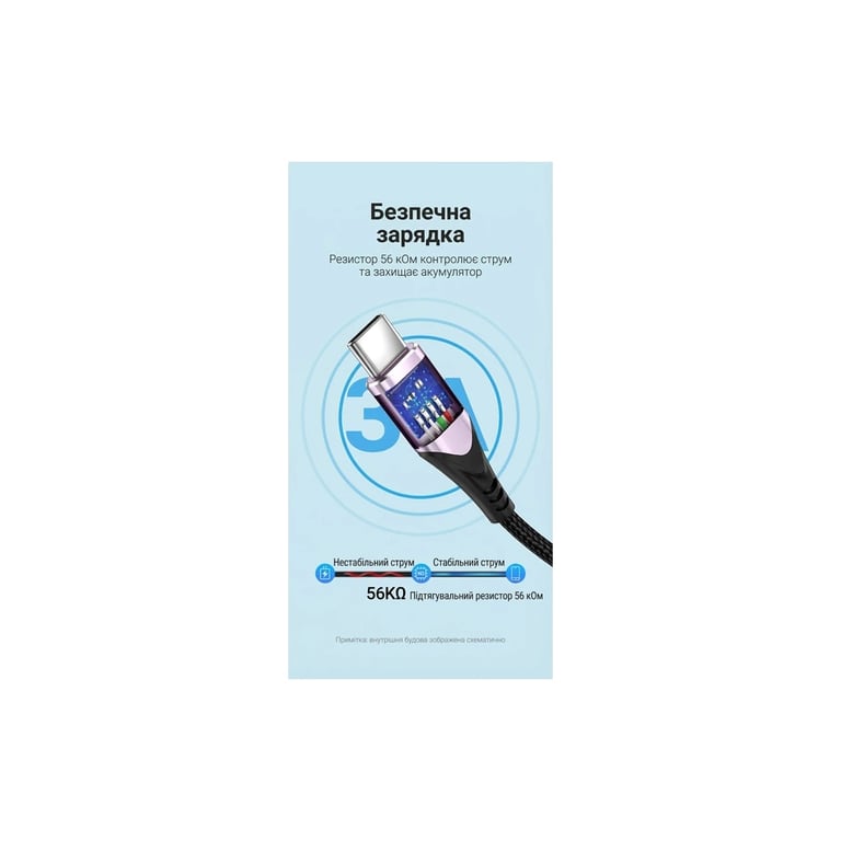 Дата кабель USB 2.0 AM to USB-C 1.5m 3A cotton braided aluminum purple Vention (CODVG) - фото 5